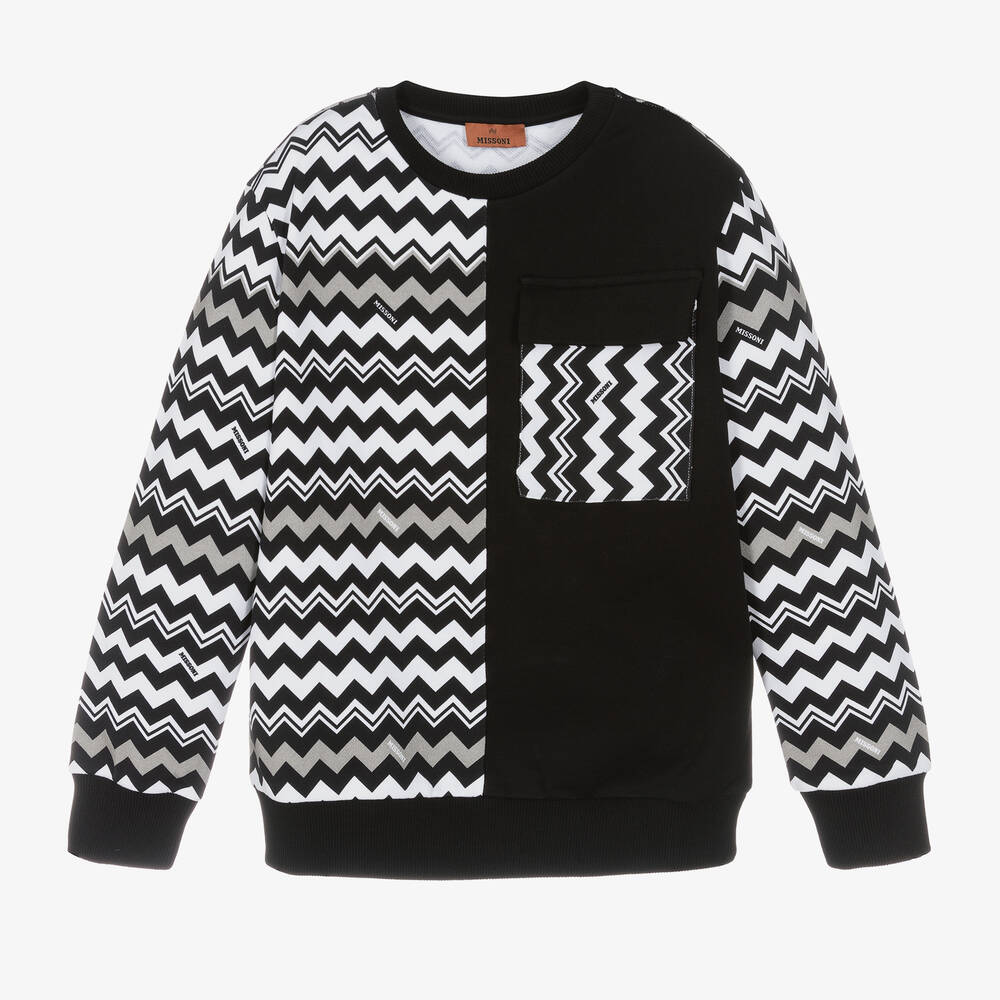 Missoni-Teen Boys Black Zigzag Organic Cotton Sweatshirt | Childrensalon Outlet