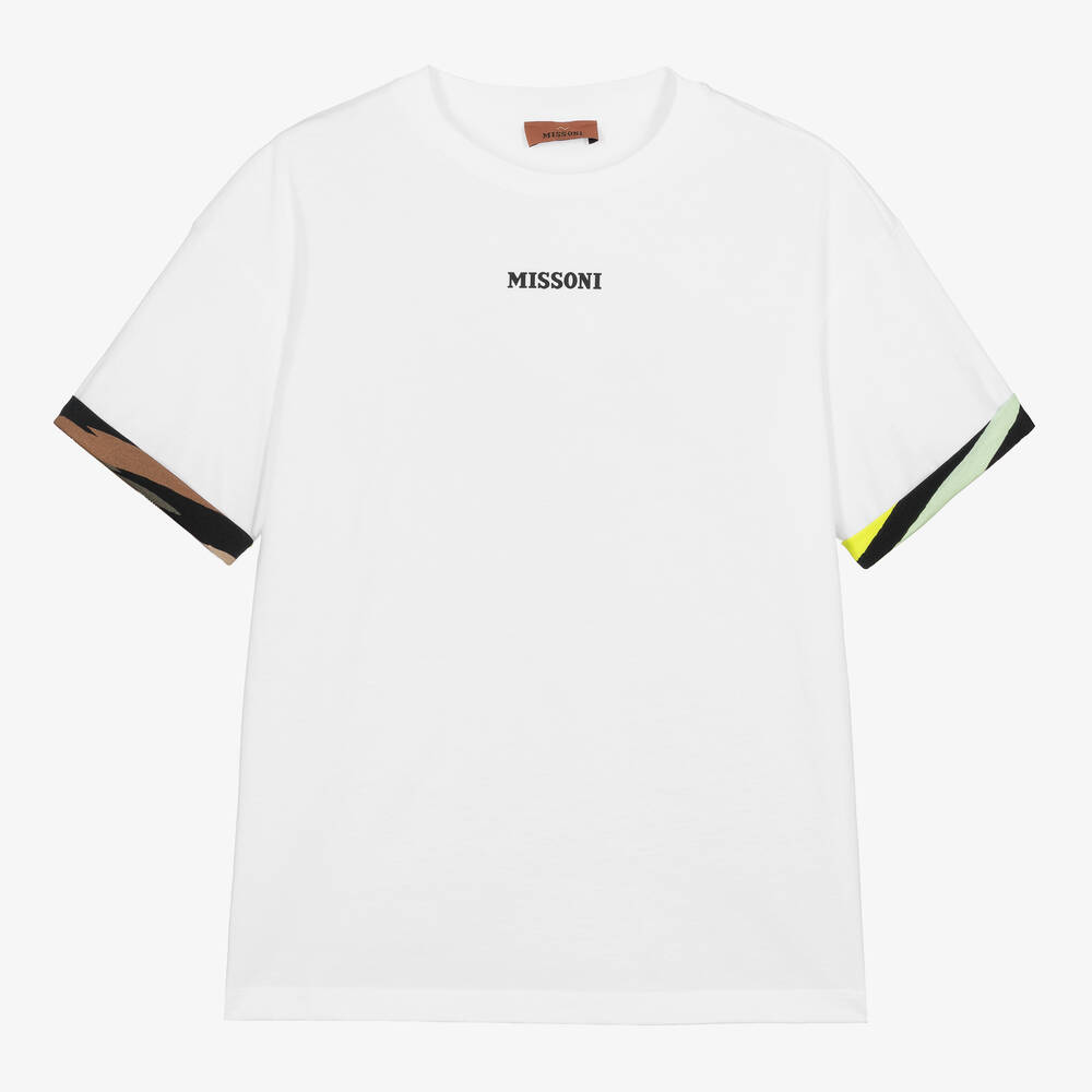 Missoni-Teen Boys White Cotton Zigzag T-Shirt | Childrensalon Outlet