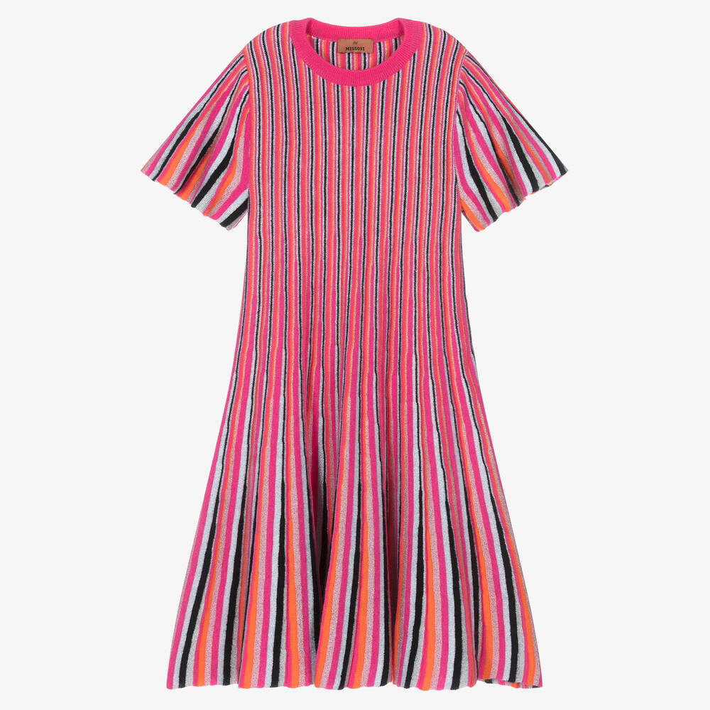 Missoni - Knallpink gestreiftes Teen Kleid | Childrensalon