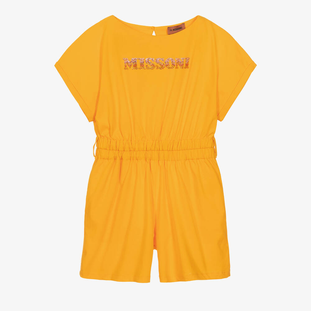 Missoni - Teen Girls Orange Diamanté Cotton Playsuit | Childrensalon