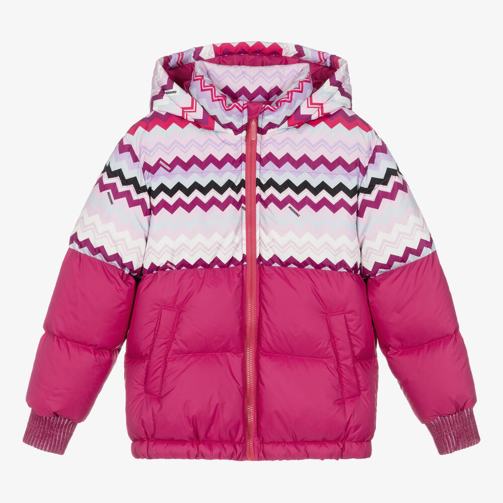 Missoni - Розовый пуховик с зигзагами | Childrensalon