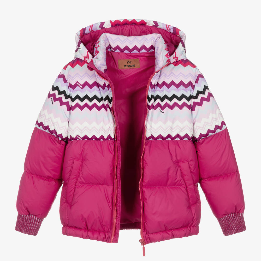 Missoni Teen Girls Pink Zigzag Down Puffer Jacket Childrensalon Outlet
