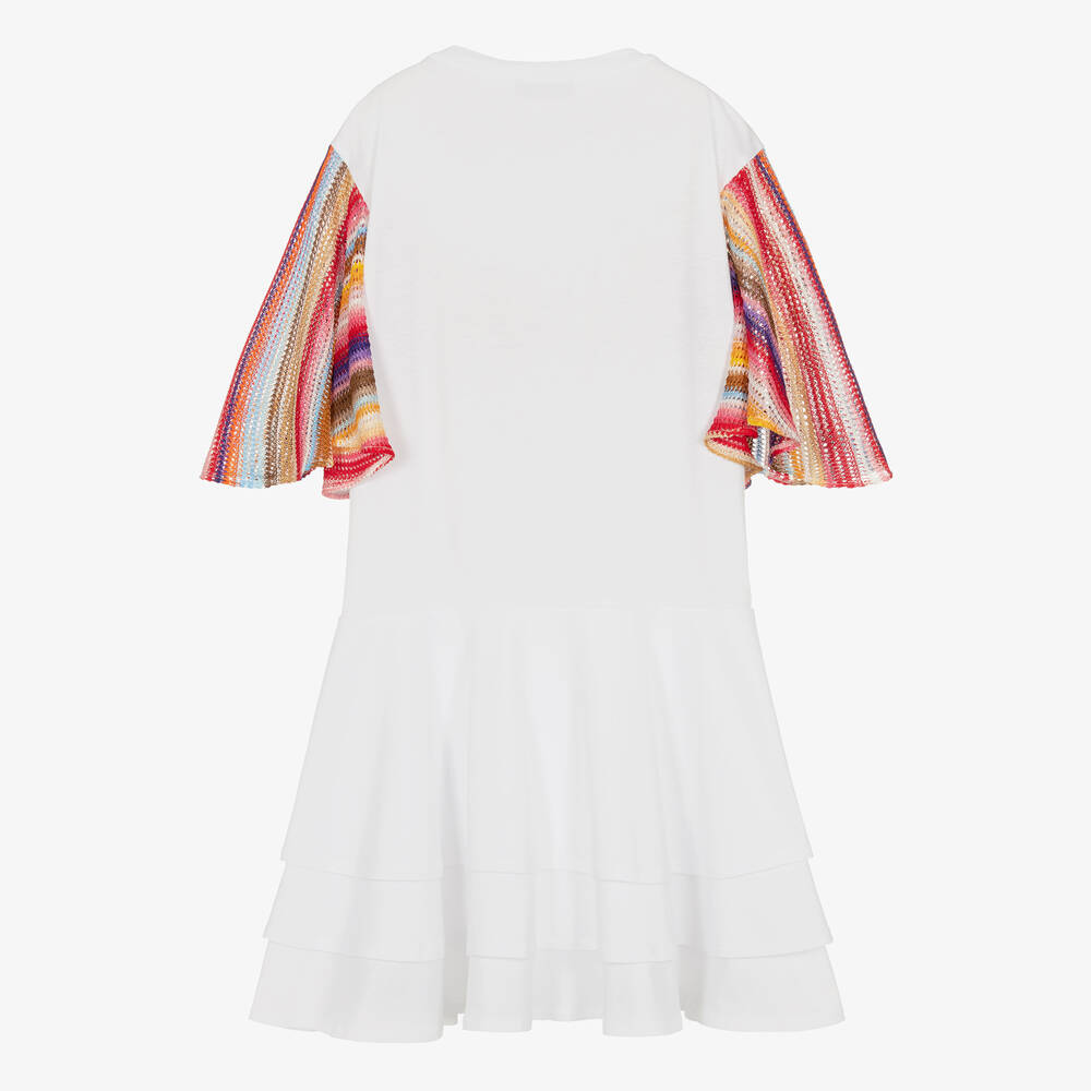 Missoni Teen Girls White Cotton Stripe Sleeve Dress