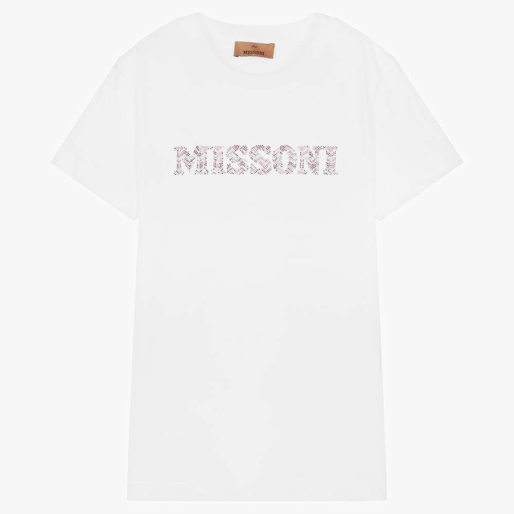 Missoni - Weißes Teen T-Shirt aus Biobaumwolle für Mädchen | Childrensalon