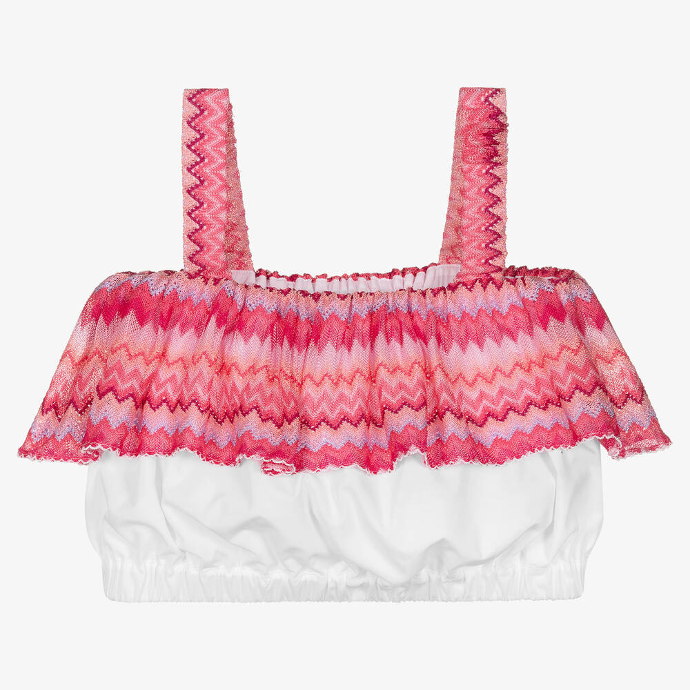 Missoni - Teen Zickzack-Top in Weiß und Rosa  | Childrensalon