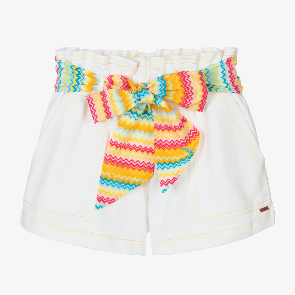 Missoni - Weiße Shorts mit Zickzack-Gürtel | Childrensalon