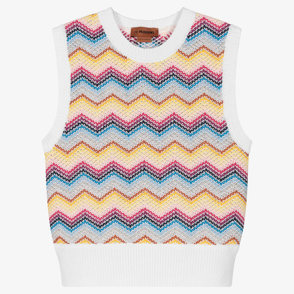 Missoni - Weißes Teen Zickzack-Stricktop | Childrensalon