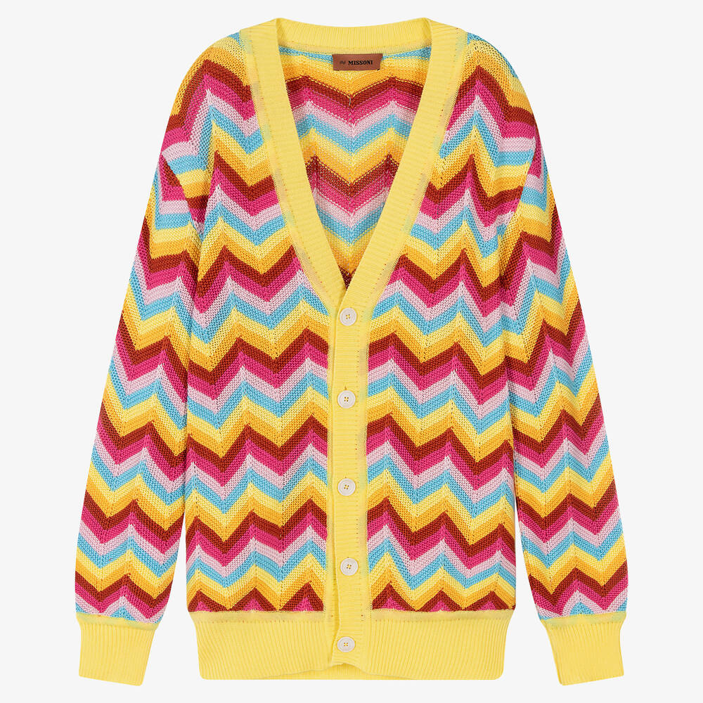 Missoni - Cardigan jaune et rose à zigzags | Childrensalon