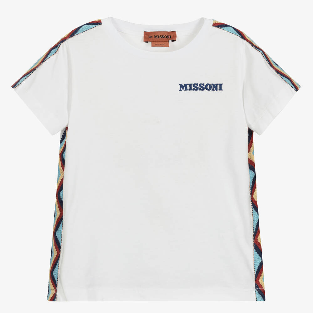 Missoni - Weißes Biobaumwoll-Zickzack-T-Shirt | Childrensalon