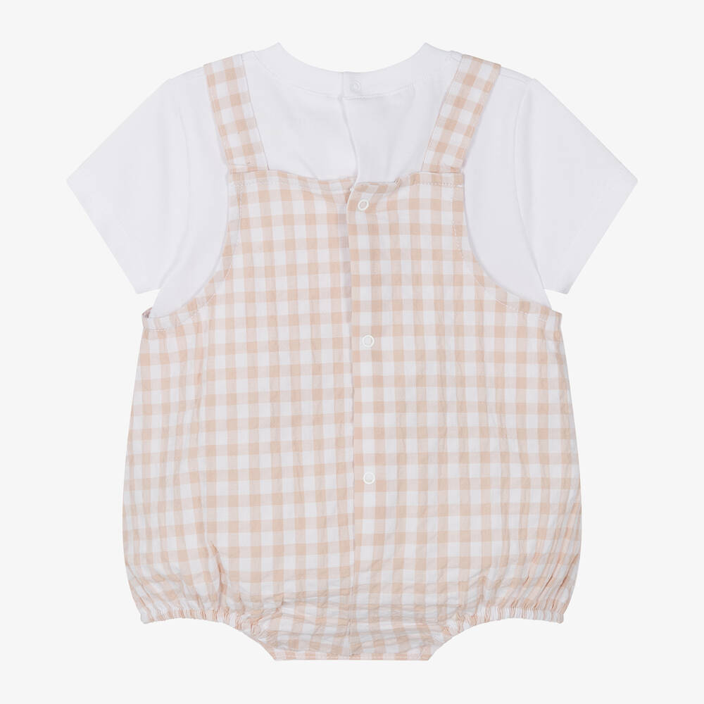 Mitch & Son-Baby Boys Beige Check Cotton Shortie | Childrensalon Outlet