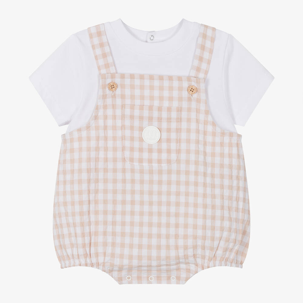 Mitch & Son-Baby Boys Beige Check Cotton Shortie | Childrensalon Outlet