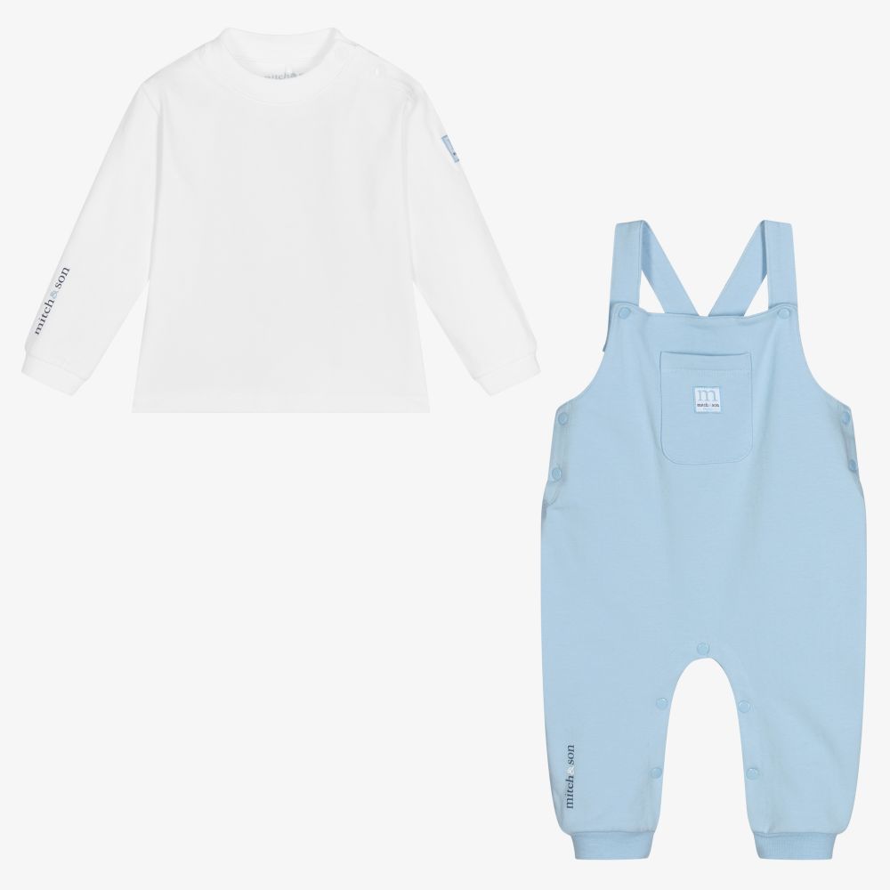 Mitch & Son-Baby Boys Blue Dungaree Set | Childrensalon Outlet