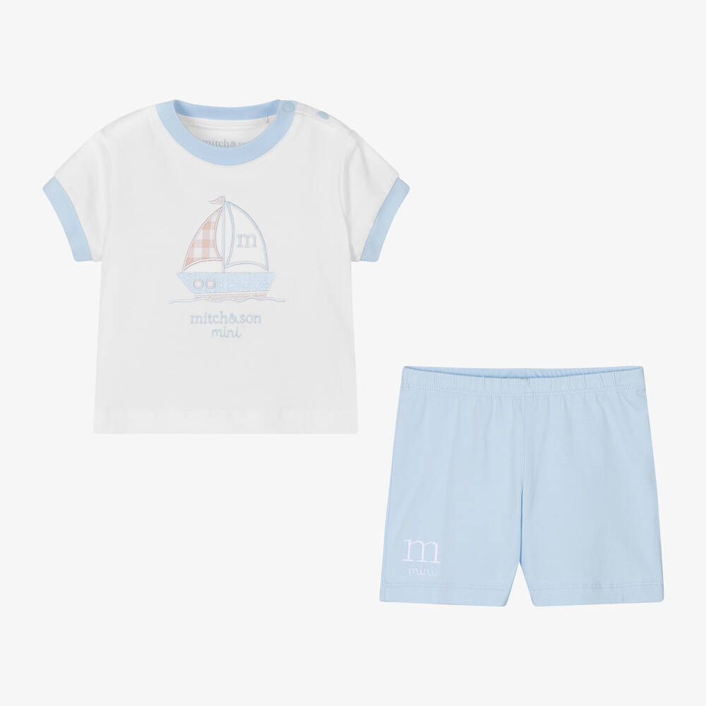 Mitch & Son-Baby Boys Blue & White Boat Shorts Set | Childrensalon Outlet