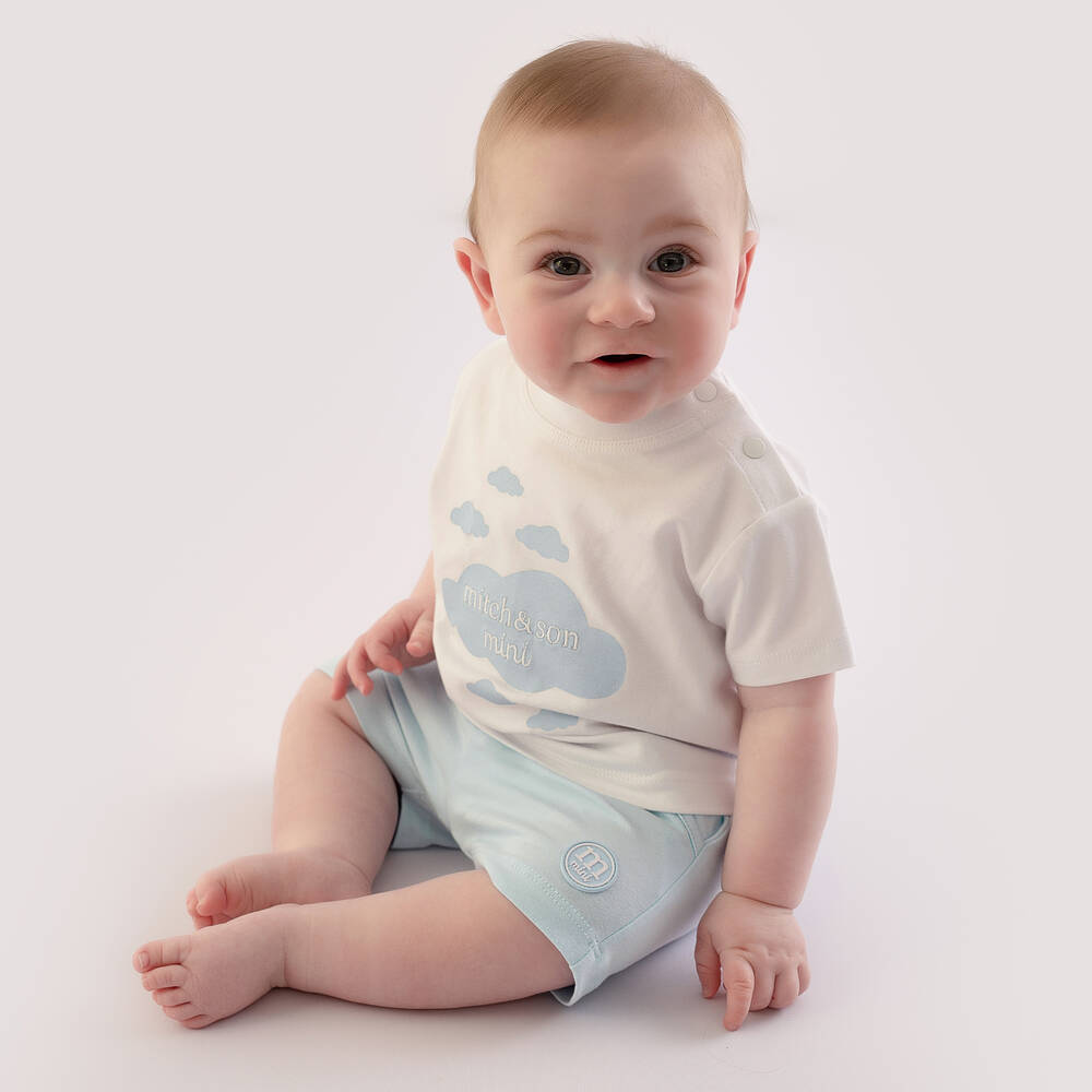 Mitch & Son-Белая футболка и голубые шорты | Childrensalon Outlet