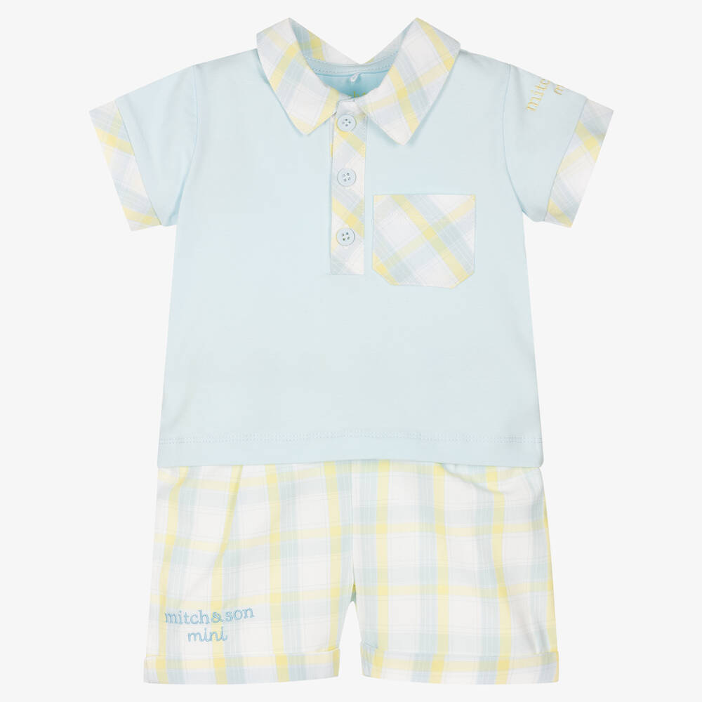 Mitch & Son - Baby Boys Blue & Yellow Check Shorts Set | Childrensalon