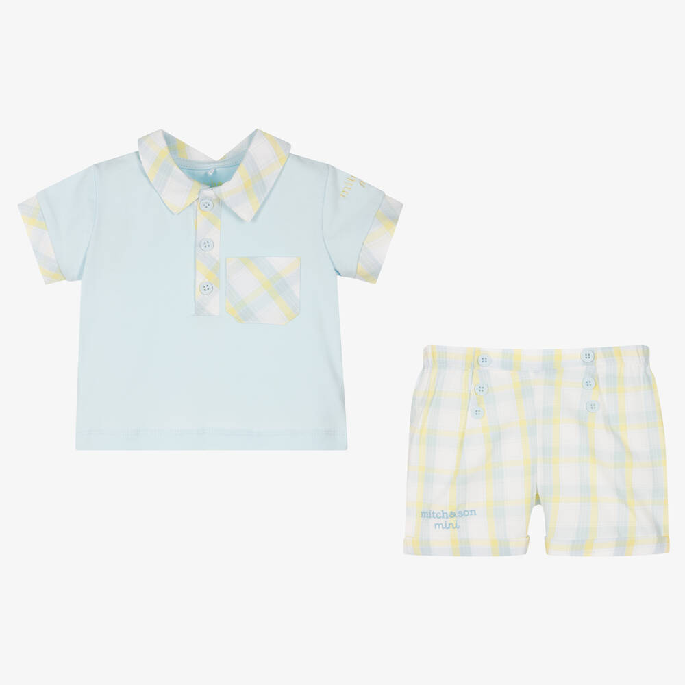 Mitch & Son-Голубой топ и желтые шорты в клетку | Childrensalon Outlet