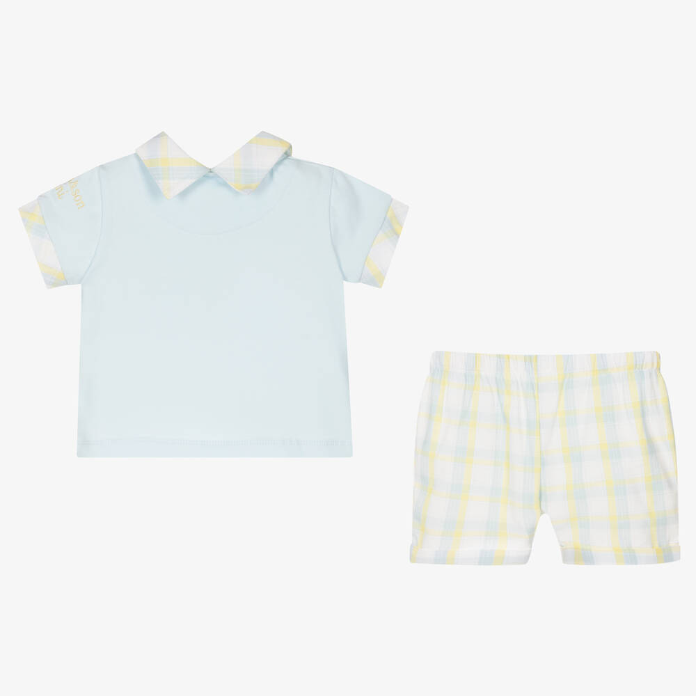 Mitch & Son-Голубой топ и желтые шорты в клетку | Childrensalon Outlet