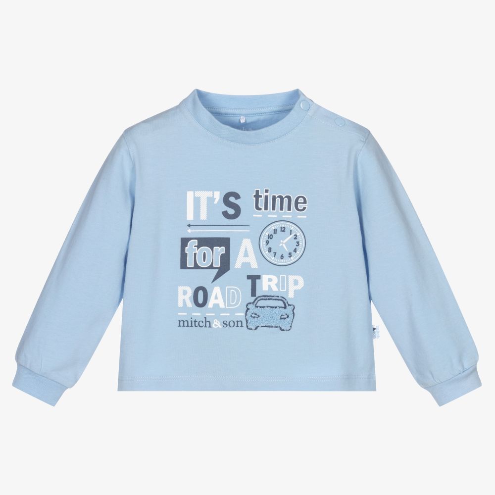 Mitch & Son - Baby Boys Pale Blue Cotton Top | Childrensalon