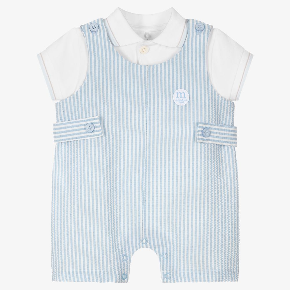 Mitch & Son - Blue Cotton Dungaree Set | Childrensalon