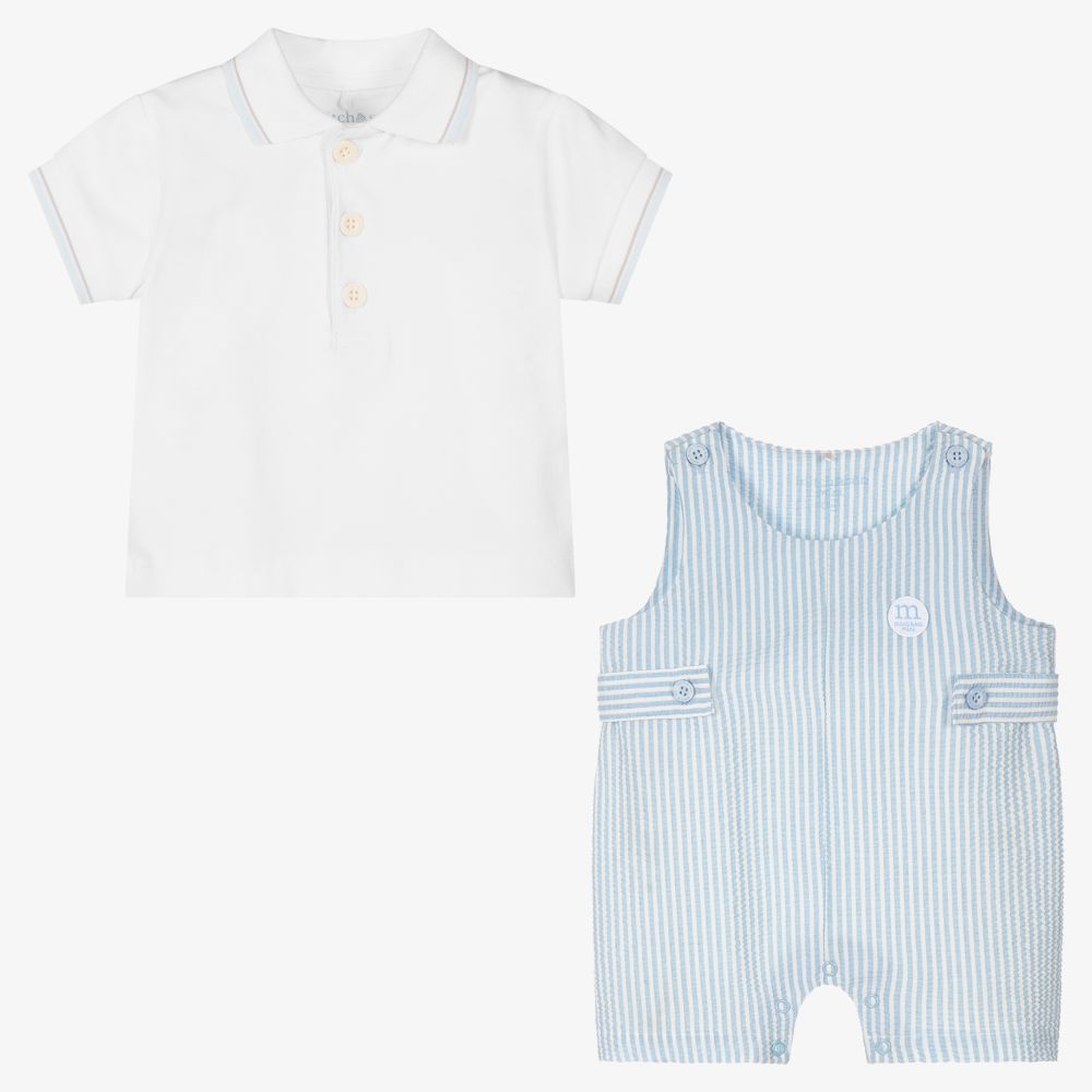 Mitch & Son-Белый топ и голубой комбинезон из хлопка | Childrensalon Outlet