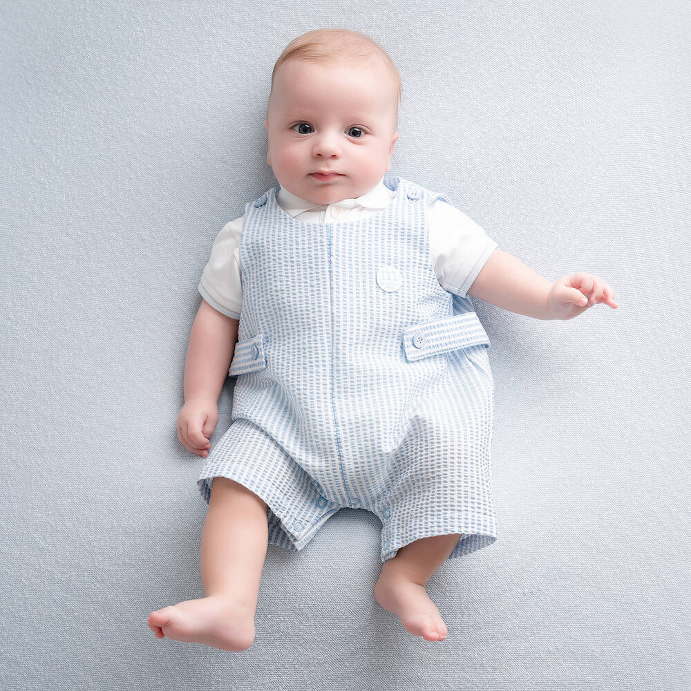 Mitch & Son-Белый топ и голубой комбинезон из хлопка | Childrensalon Outlet