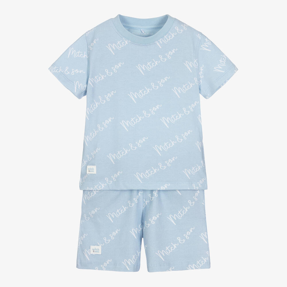 Mitch & Son - Blue Cotton Logo Shorts Set | Childrensalon