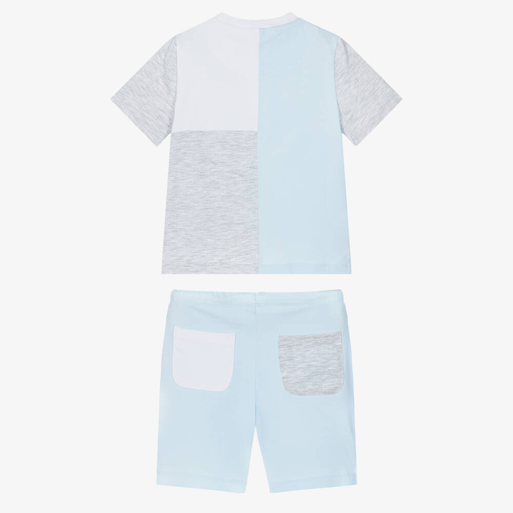Mitch & Son-Blue & Grey Colourblock Shorts Set | Childrensalon Outlet