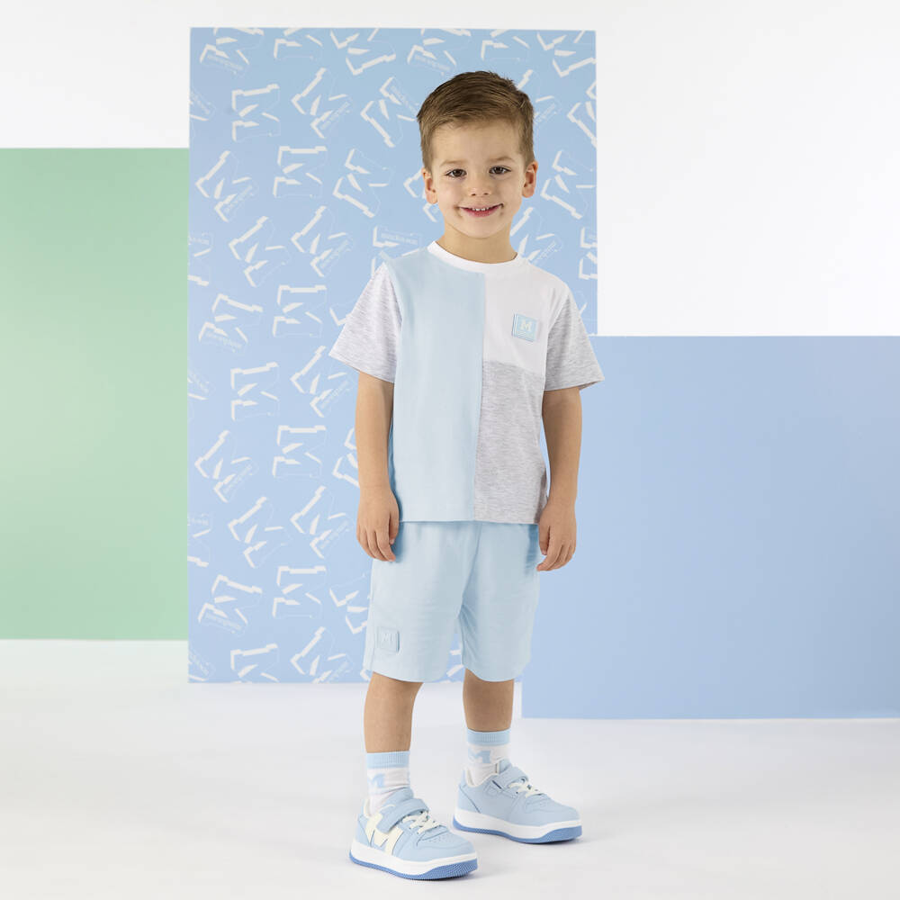 Mitch & Son-Blue & Grey Colourblock Shorts Set | Childrensalon Outlet