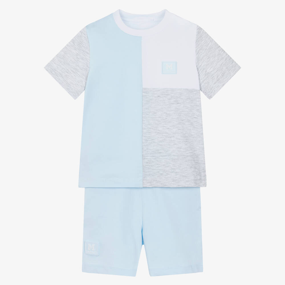 Mitch & Son-Blue & Grey Colourblock Shorts Set | Childrensalon Outlet
