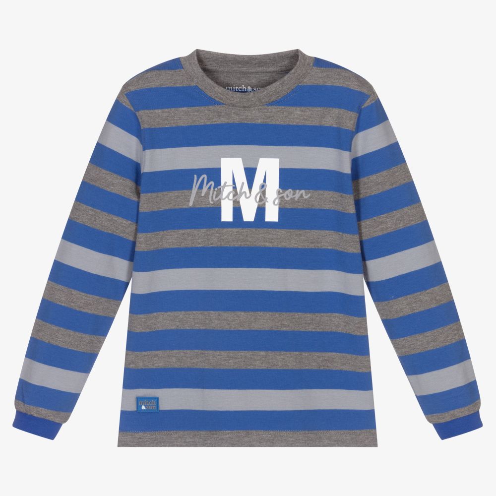 Mitch & Son - Blue & Grey Striped Cotton Top | Childrensalon