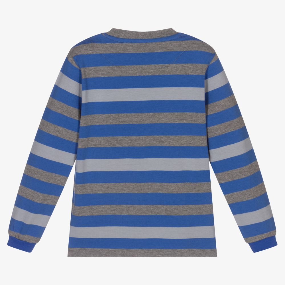 Mitch & Son-Blue & Grey Striped Cotton Top | Childrensalon Outlet