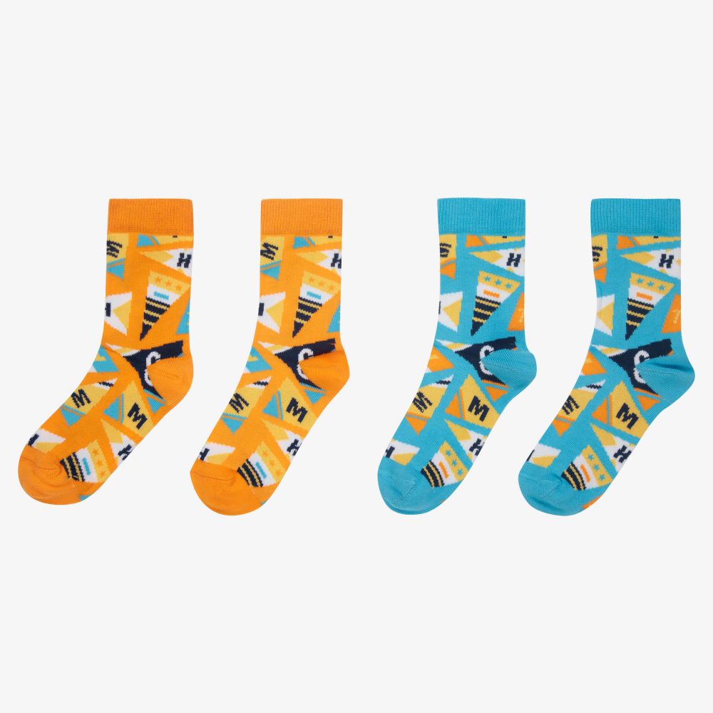 Mitch & Son-Blue & Orange Socks (2 Pack) | Childrensalon Outlet