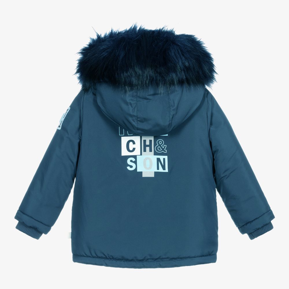 ميتش آند سون-جاكيت هودي مبطن لون أزرق باهت للأولاد | Childrensalon Outlet