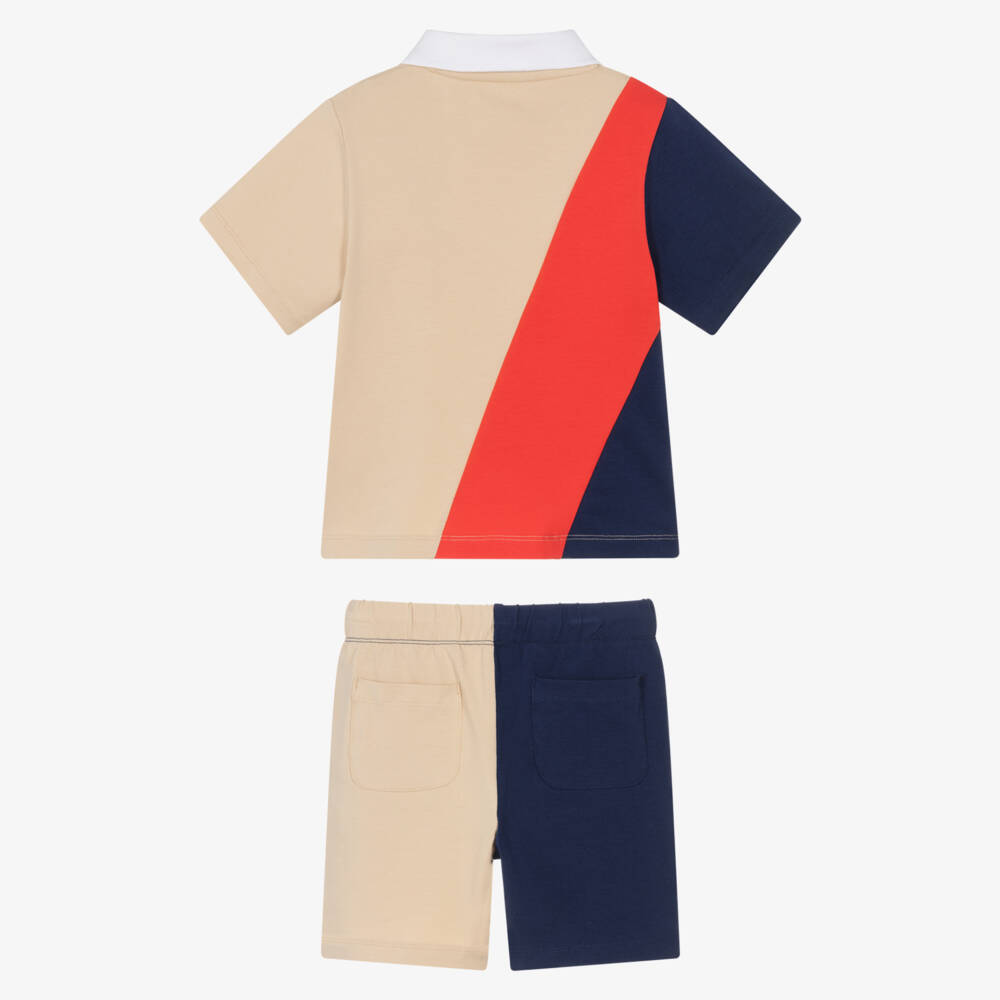 Mitch & Son-Blue, Red & Beige Colourblock Shorts Set | Childrensalon Outlet