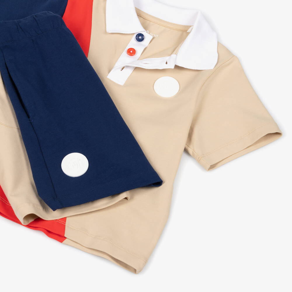 Mitch & Son-Blue, Red & Beige Colourblock Shorts Set | Childrensalon Outlet