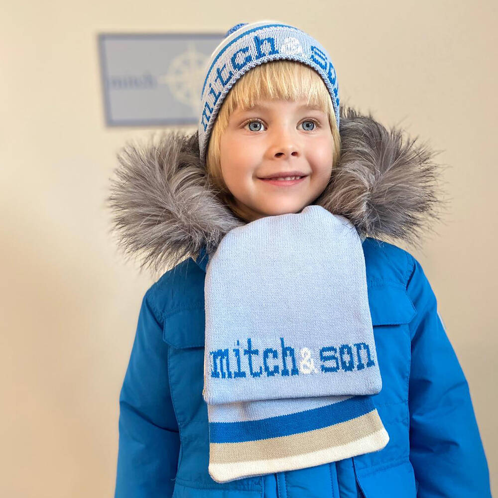 ميتش آند سون-سكارف قطن و أكريليك لون أزرق، عاجي و بيج (100سم) | Childrensalon Outlet