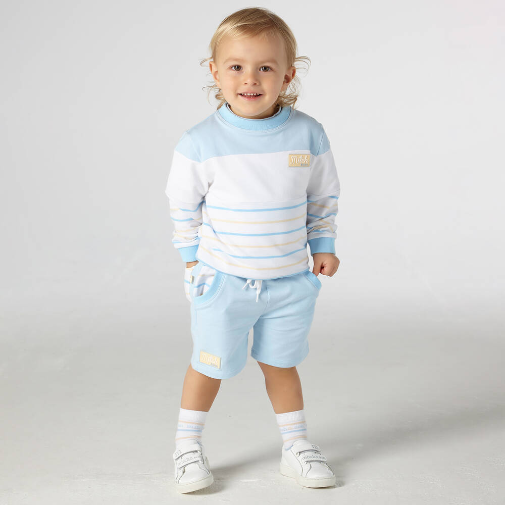 Mitch & Son-Бело-голубой спортивный костюм с шортами | Childrensalon Outlet