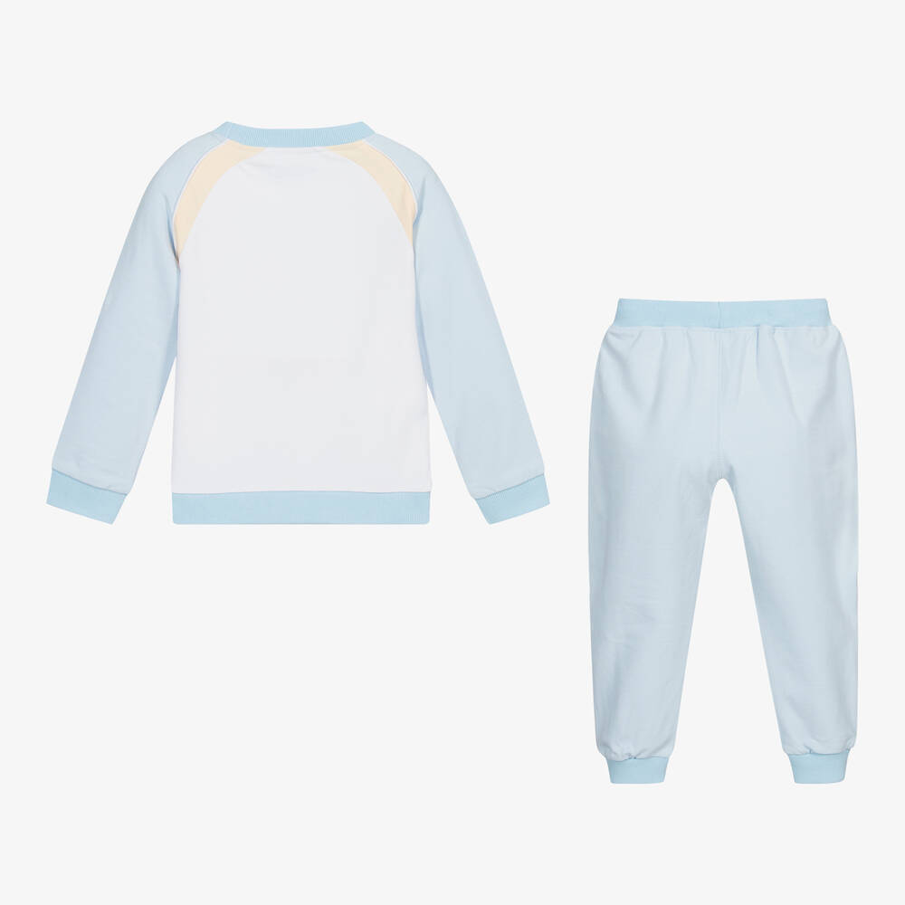 ميتش آند سون-تراكسوت قطن جيرسي لون أزرق وأبيض للأولاد | Childrensalon Outlet