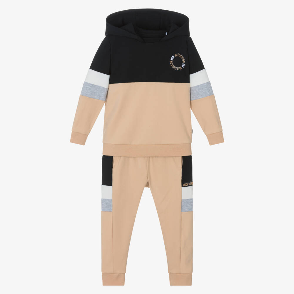 Mitch & Son-Boys Beige & Black Colourblock Tracksuit | Childrensalon Outlet