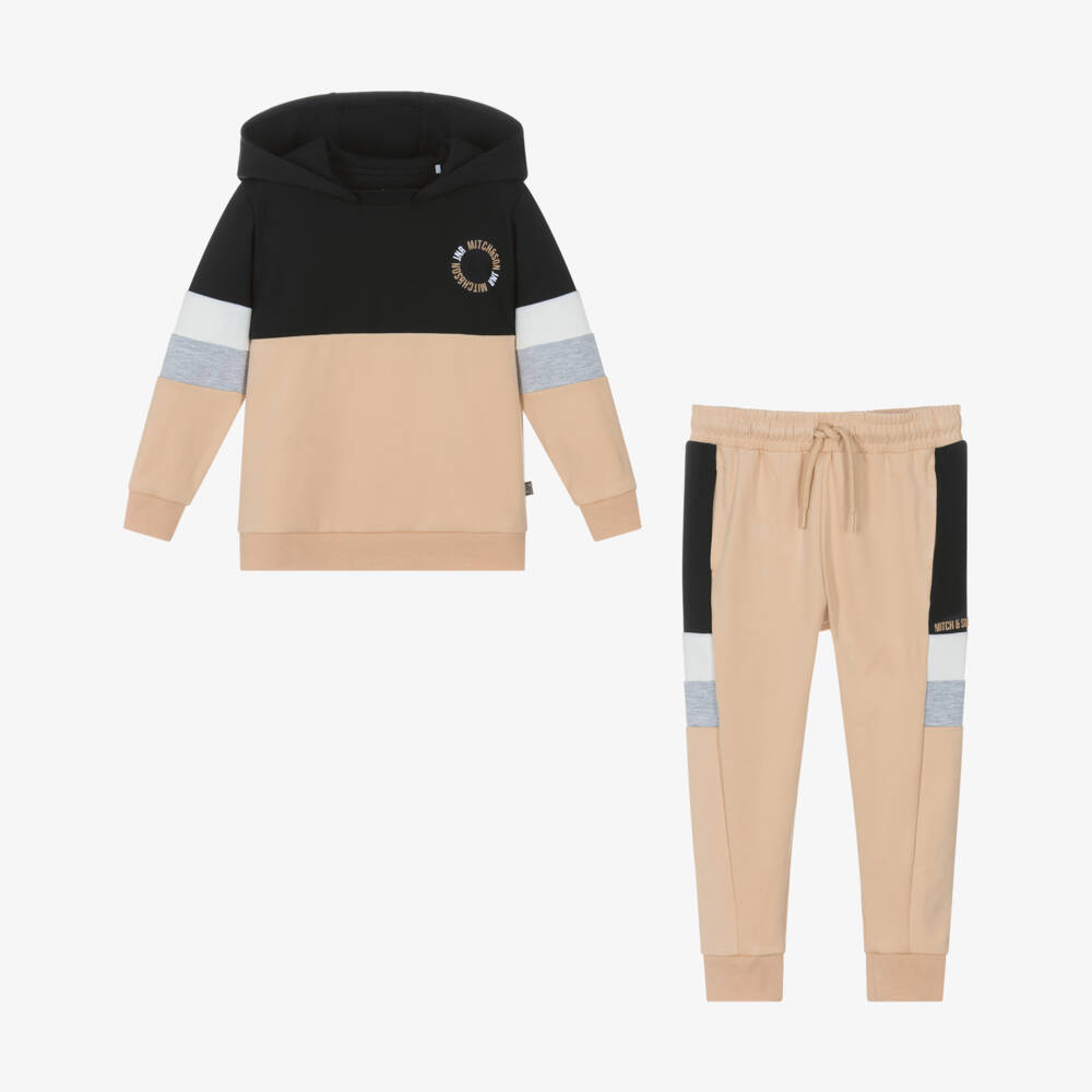 Mitch & Son-Boys Beige & Black Colourblock Tracksuit | Childrensalon Outlet