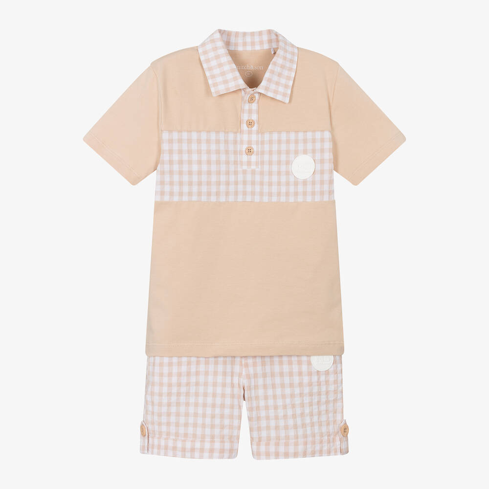 Mitch & Son-Boys Beige Cotton Shorts Set | Childrensalon Outlet