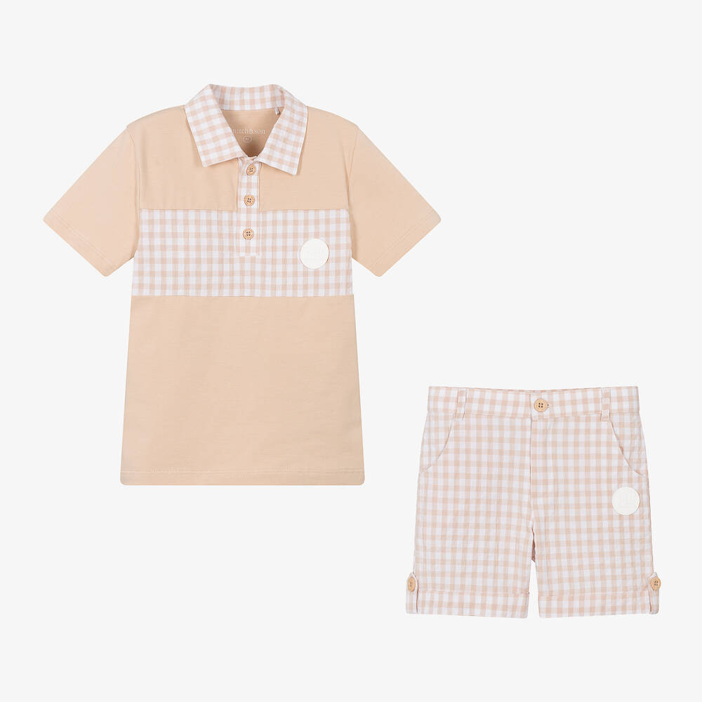 Mitch & Son-Boys Beige Cotton Shorts Set | Childrensalon Outlet