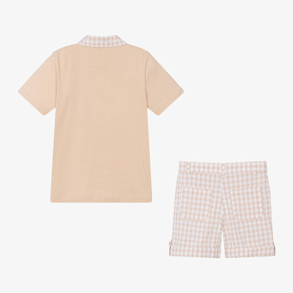Mitch & Son-Boys Beige Cotton Shorts Set | Childrensalon Outlet