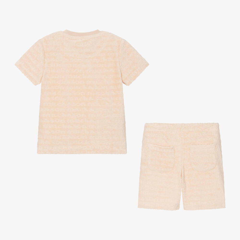 Mitch & Son-Boys Beige Cotton Towelling Shorts Set | Childrensalon Outlet
