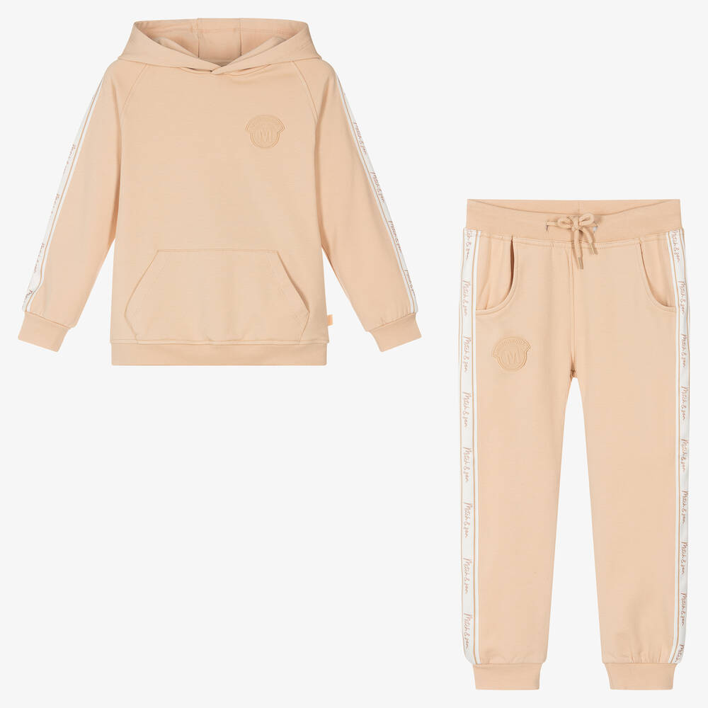Mitch & Son-Boys Beige Cotton Tracksuit | Childrensalon Outlet