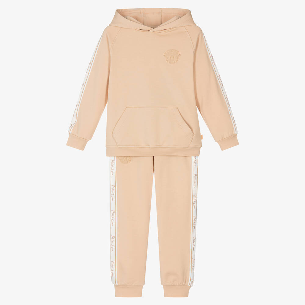 Mitch & Son - Boys Beige Cotton Tracksuit | Childrensalon