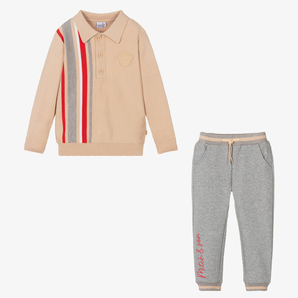 Mitch & Son-طقم كاجوال لون رمادي وبيج للأولاد | Childrensalon Outlet