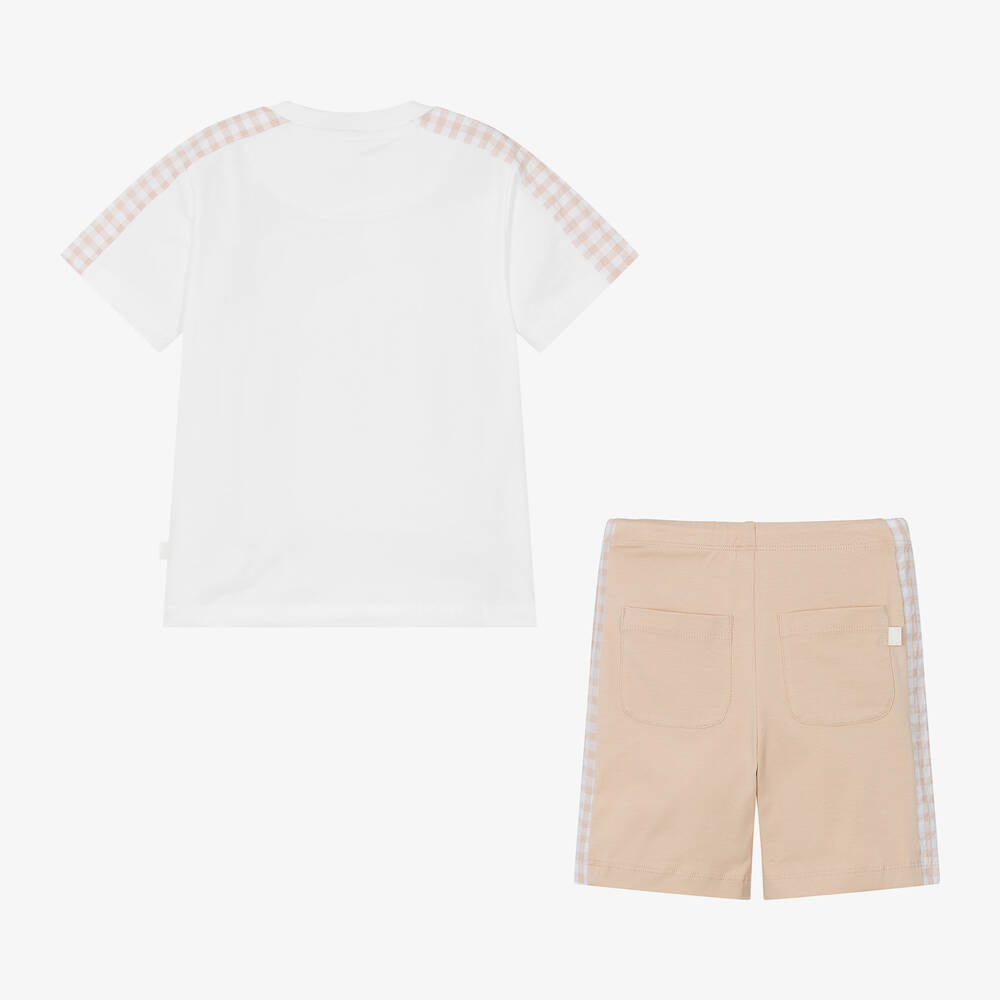 Mitch & Son-طقم شورت قطن جيرسي لون بيج وأبيض للأولاد | Childrensalon Outlet