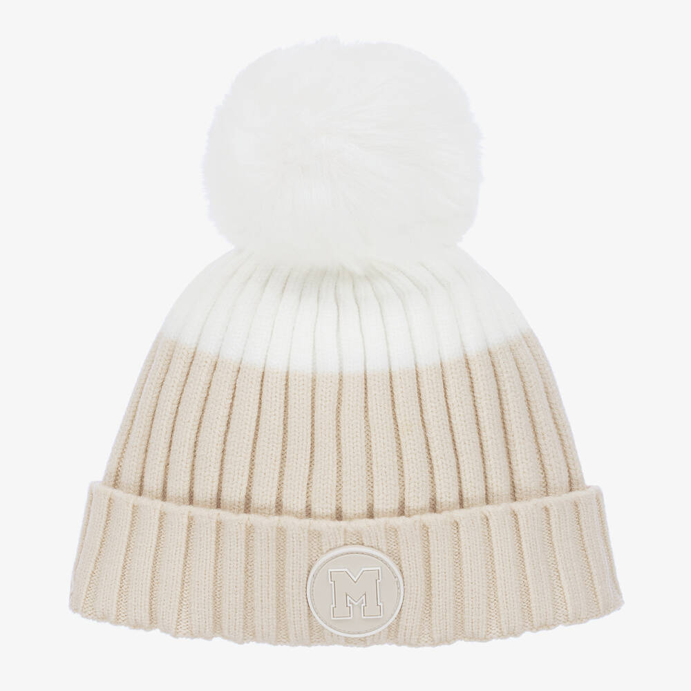 Mitch & Son-Boys Beige & White Knitted Bobble Hat | Childrensalon Outlet