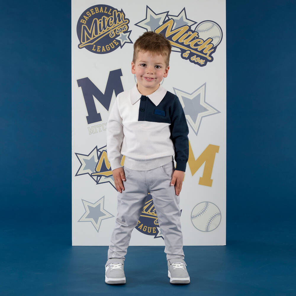 Mitch & Son-Свитер поло синий и серый для мальчиков | Childrensalon Outlet